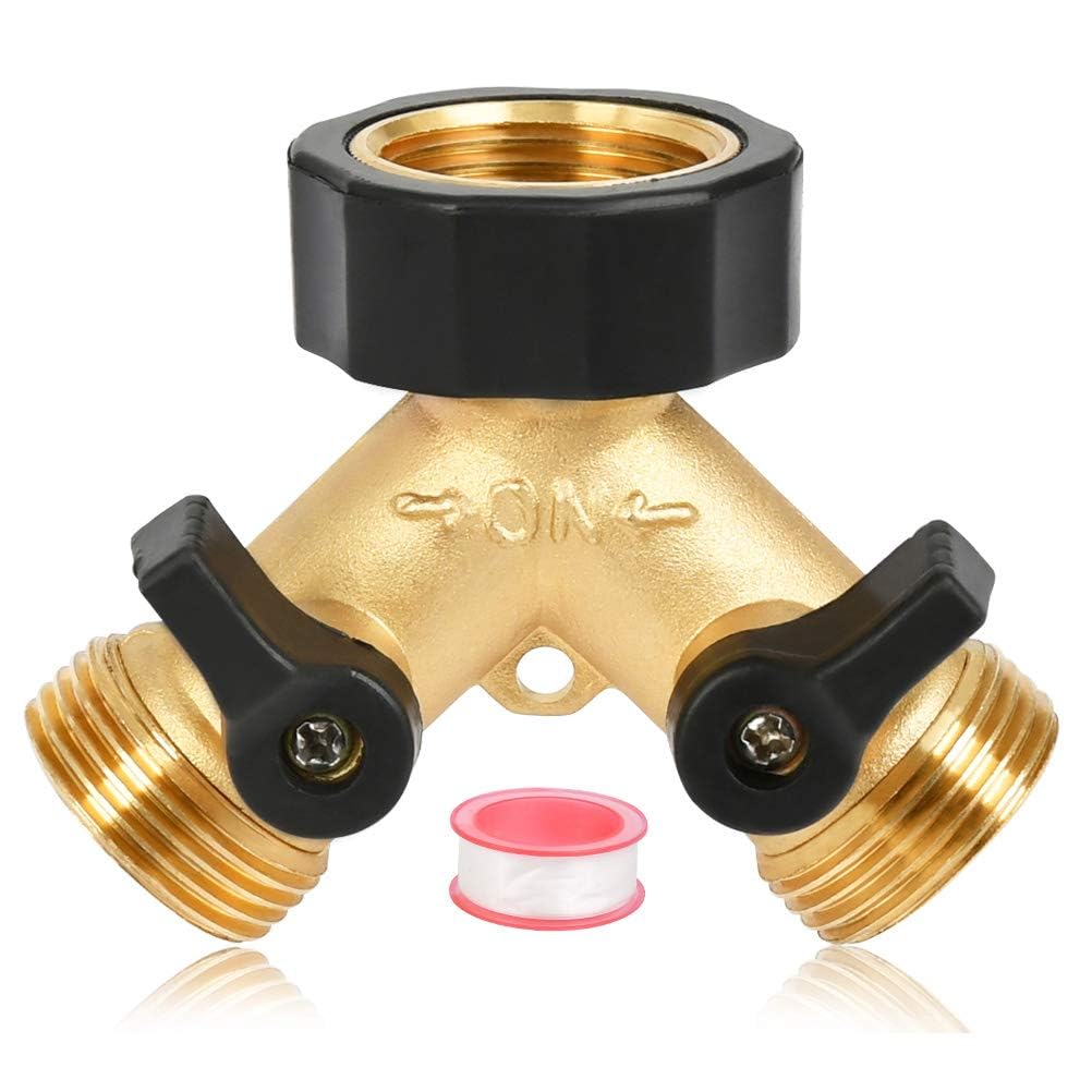 RIVLOP Brass Tap Manifold Garden Hose Splitter Y Valve, 2 Way 3/4" Tap Y Splitter Washing Machine Hose Connector with Individual On/Off Valves, Tap Adaptor for Garden