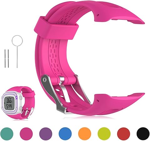 FESKIO - Correa para reloj deportivo Garmin Forerunner 10/Forerunner 15 GPS, de silicona suave (tamaño grande/pequeño), L/Men Size, Rojo rosa