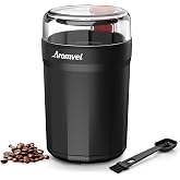 Aromvel Electric Coffee Grinder, 2-in-1 Cleaning Brush &amp; Scoop, Safety Lid | One Touch Coffee Mill with Stainless Steel Blades, Adjustable Coarse to Fine for Coffee Beans, Spice &amp; Dry Grinding