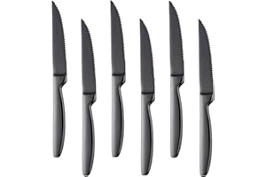 BYEGOU Black Steak Knife Sets, 6-Pieces Stainless Steel Kitchen Steak Knives-Easy to Clean and Non-Stick, 8.6 Inch, Dishwashe