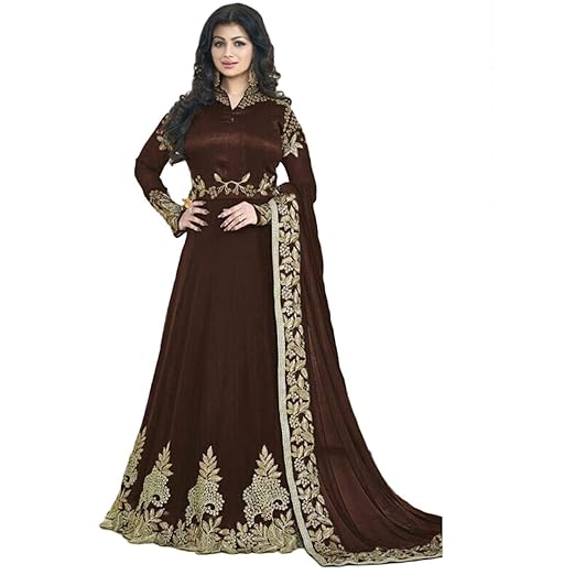 Womens Brown Georgette Semi Stitched Anarkali Salwar Suits