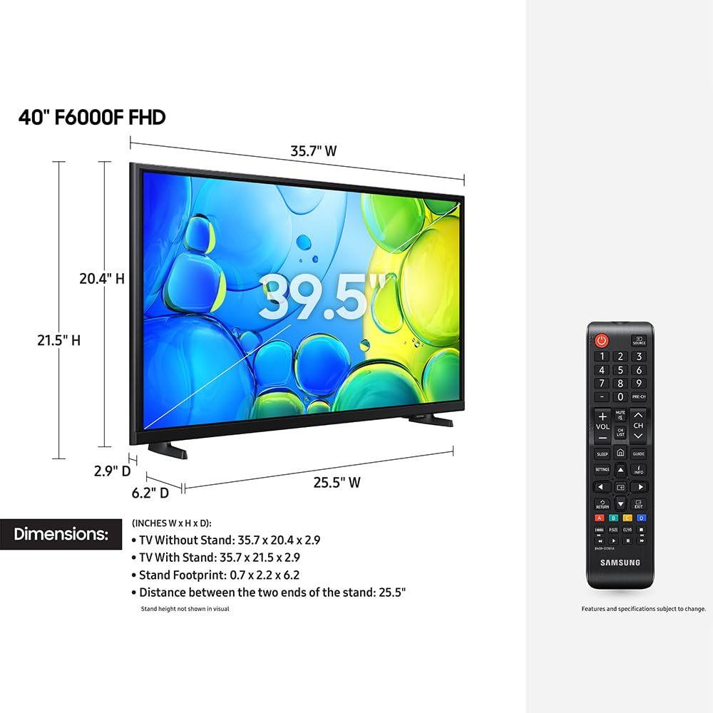 Samsung UN40F6000FFXZA 40 pulgadas 1080P FHD F6000F 4K Smart TV (2025) paquete con Theatre Essentials, paquete de protección mejorada CPS de 1 año y cable Deco Gear 4K HDMI 2.0 de 6 pies