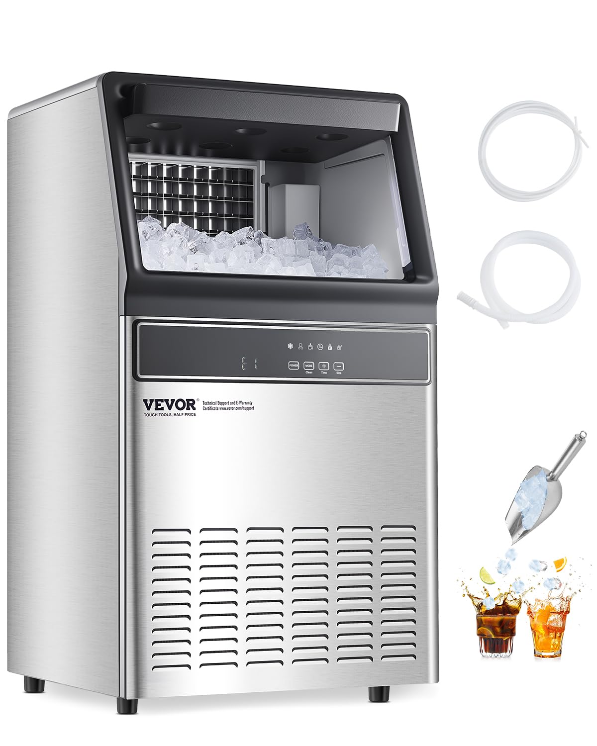 Photo 1 of ***MINOR DENT*** VEVOR 160lbs/24H Commercial Ice Maker, 55 Ice Cubes in 15 Minutes, Freestanding Ice Maker Machine with 33lbs Large Storage Capacity for Bar Office Restaurant, with LED Digital Display & Self-Cleaning