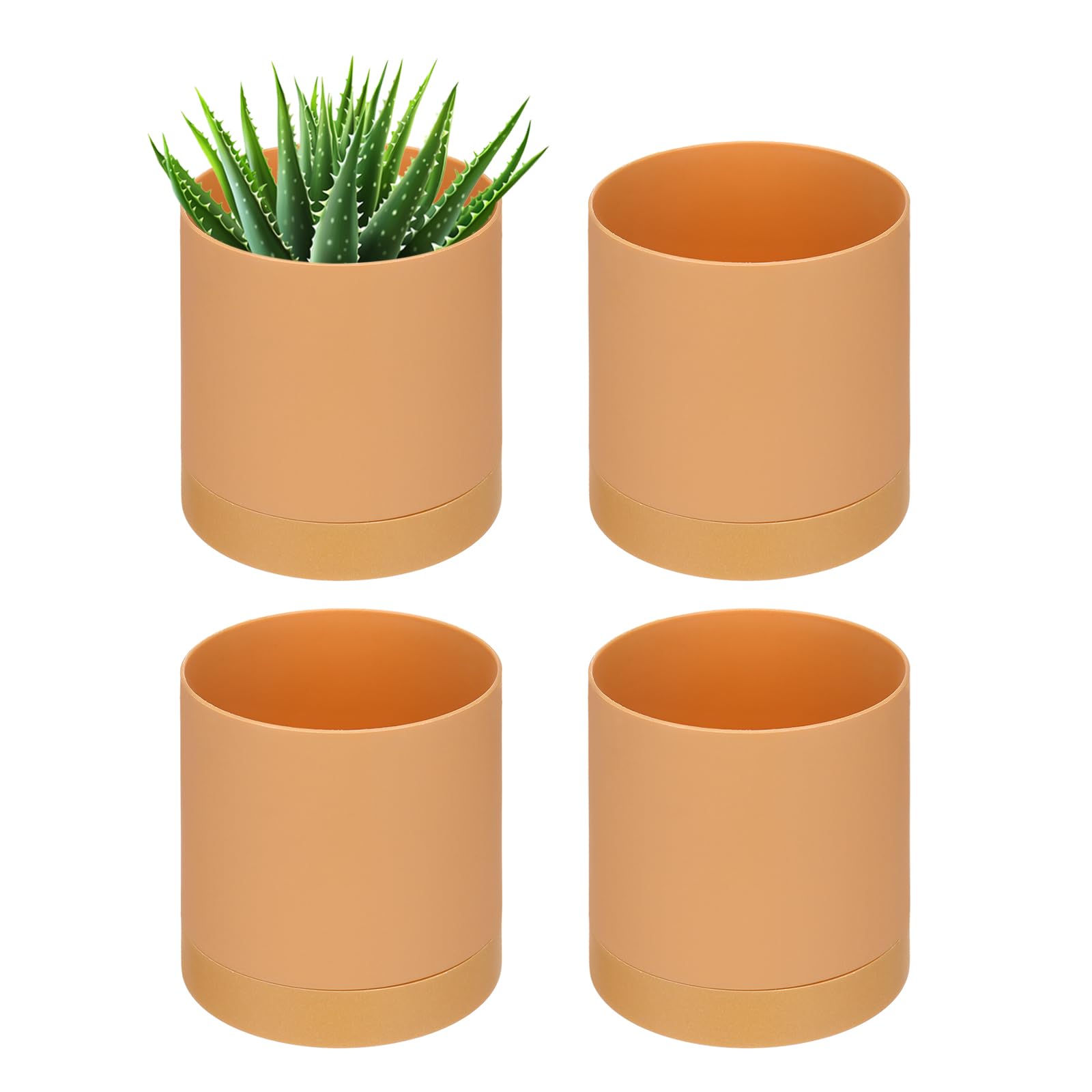 PATIKIL 4 Inch/10cm Plastic Plant Pots, 4 Pack Small Flower Pot Planters with Drainage Holes and Saucer for Home Decor Indoor Plants, Orange