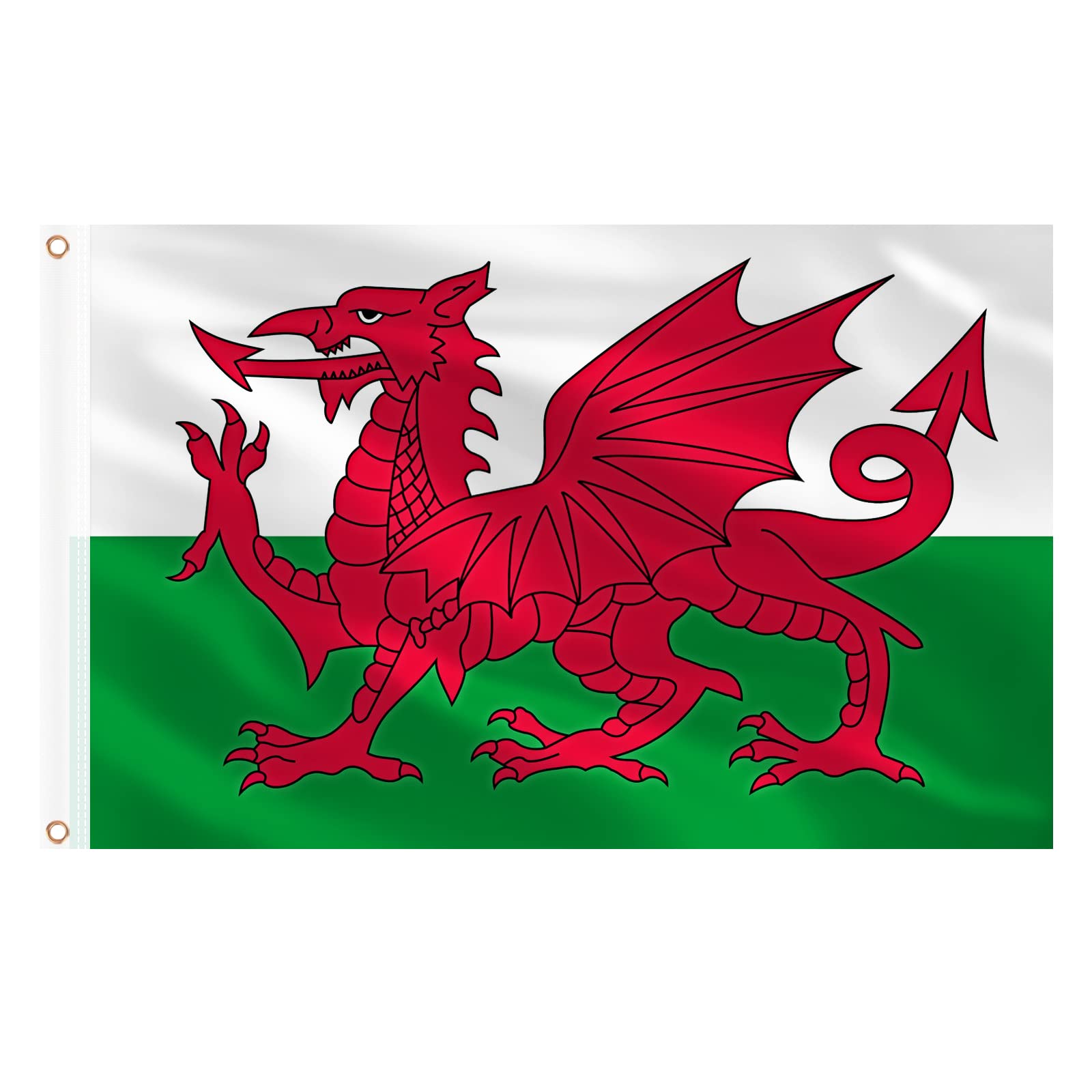 AhfuLife Welsh Flag 5ft x 3ft for St.David's Day Decorations, 2Pcs Large Wales Dragon Flag Double Side with Brass Eyelets for Rugby Football World Cup Garden Street Party Accessories