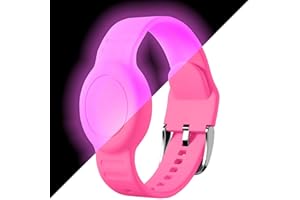 Foweroty for AirTag Bracelet for Kids, Waterproof Cute Print for Air tag Holder for Kids with Soft Silicone Full Coverage Anti-Lost Hidden for Airtag Wristband Accessories for Child, Luminous Pink