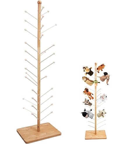 FINGERINSPIRE Support Marionnettes En Bois Naturel – Présentoir Robuste Jusqu'à 8 Marionnettes – Idéal Pour Collection & Décoration DIY