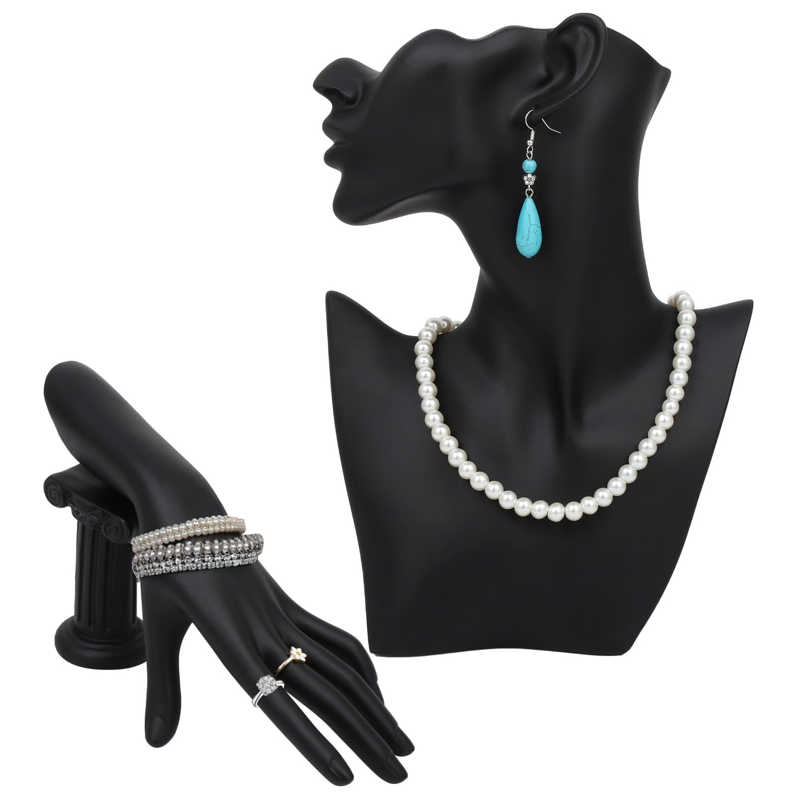Photo 1 of COSYOO Jewelry Mannequin Display Set, Black Resin Bust Holder, Jewelry Display Bust Stand and Hand, Necklace Earring Display Stand, Bracelet Ring Hand Organizer for Show, Selling