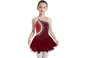 renvena Figure Ice Skating Dress for Girls Sparkly Rhinestone Sleeveless Dance Dress Ballet Tutu Competition Costume
