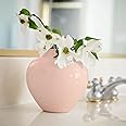 Willowy 5 Inch Small Porcelain Vase with Glossy Finish - Tan/Pink/Beige Vases for Flowers, Centerpieces; Mini, Short, Round Vases
