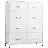 WLIVE Fabric Dresser for Bedroom, Tall Dresser with 8 Drawers, Storage Tower with Fabric Bins, Double Dressers, Chest of Drawers for Closet, Playroom, Dormitory, White