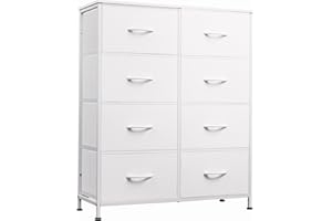 WLIVE Fabric Dresser for Bedroom, Tall Dresser with 8 Drawers, Storage Tower with Fabric Bins, Double Dressers, Chest of Drawers for Closet, Playroom, Dormitory, White