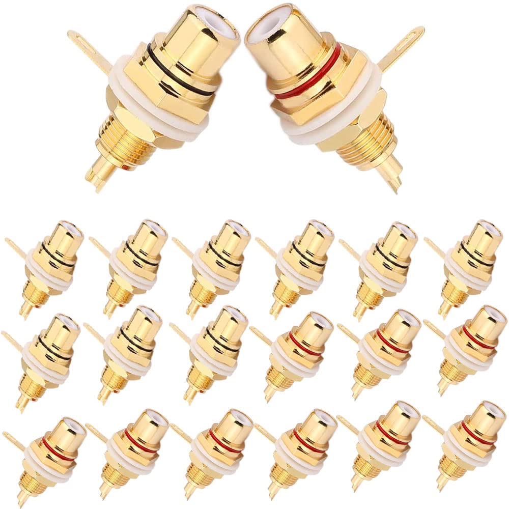 RUNCCI-YUN Gold-Plated RCA Jack 3/8 Inch RCA Socket Installation Audio Connection Terminal Chassis Socket 10 Pieces Red 10 Pieces Black