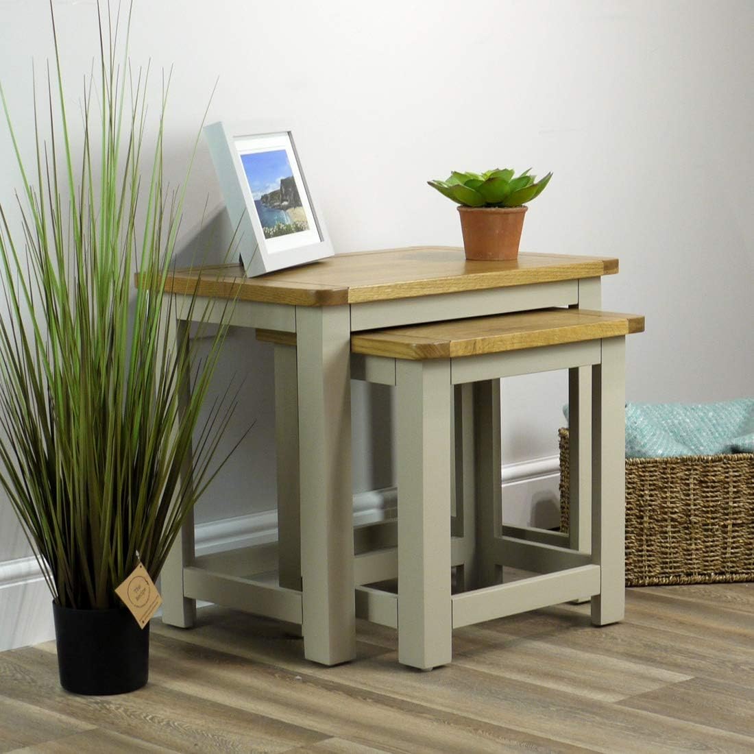 Wellington Painted Oak Nest Of Tables/Grey 2 Nesting Tables - With Solid Oak Top