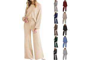 SHOPESSA Lounge Matching Set Women Lantern Sleeve Sweatshirt and Flared Baggy Drawstring Sweatpants Commuter Cycling Clothes