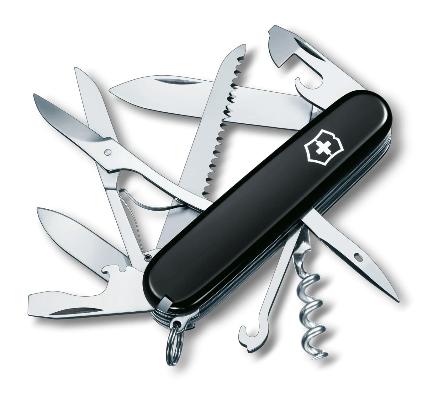 Victorinox Swiss Pocket Knife Huntsman, 15 Functions, Swiss Made, Outdoor Multi Tool incl. Scissors, Wood Saw, Black