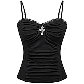 Verdusa Women's Gothic Lace Y2k Cami Top Ruched Slim Fit Camisole Sleeveless Going Out Tops