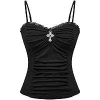 SOLY HUX Women's Ruched Lace Cami Top Drawstring Sleeveless