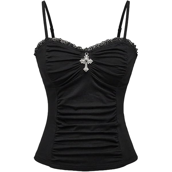 MakeMeChic Women's Floral Lace Camisole Y2K V Neck Spaghetti