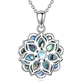 925 Sterling Silver Lotus Necklace for Women Lotus Flower with Moonstone and Abalone Shell Pendant Necklaces Christmas Birthday Jewelry Gifts, 18"+2"