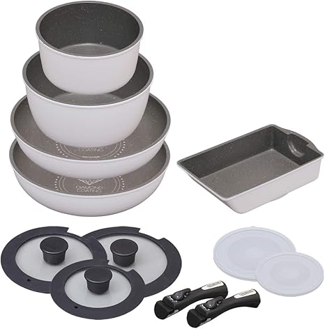 Amazon Co Jp アイリスオーヤマ フライパン 鍋 セット フライパンセット 12点 ガス火 Ih対応 軽量 お手入れ簡単 取っ手のとれる ダイヤモンドコート ダイヤモンドコートパン ホワイト マーブル Isn Se12 ホーム キッチン