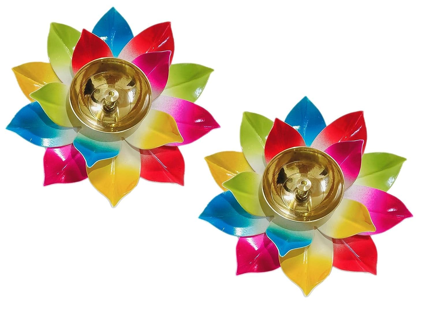 Zap Impex Brass Oil Lamp Akhand Diya Indian Oil Lamp Diwali Decoration Puja Lamp Akhand Lotus Diya Multicoloured (2)