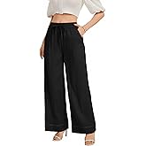 KICZOY Casual Women's Wide Leg Summer Pants High Elastic Drawstring Waisted Cropped Loose Trousers