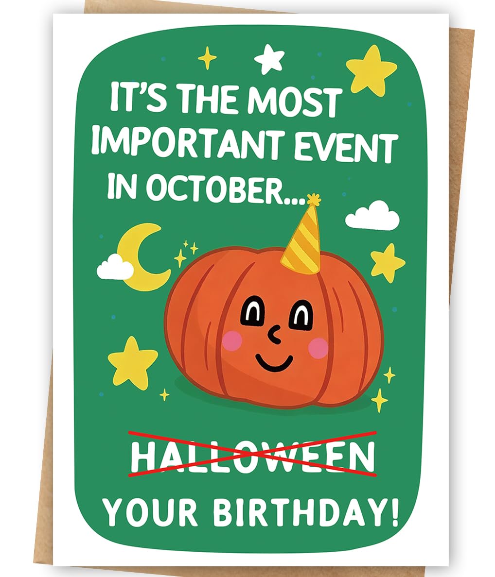 LiuuLi Halloween Birthday Card Gift for Her Him Women Men with Envelope | Halloween Themed Birthday Card with Spooky Pumpkin