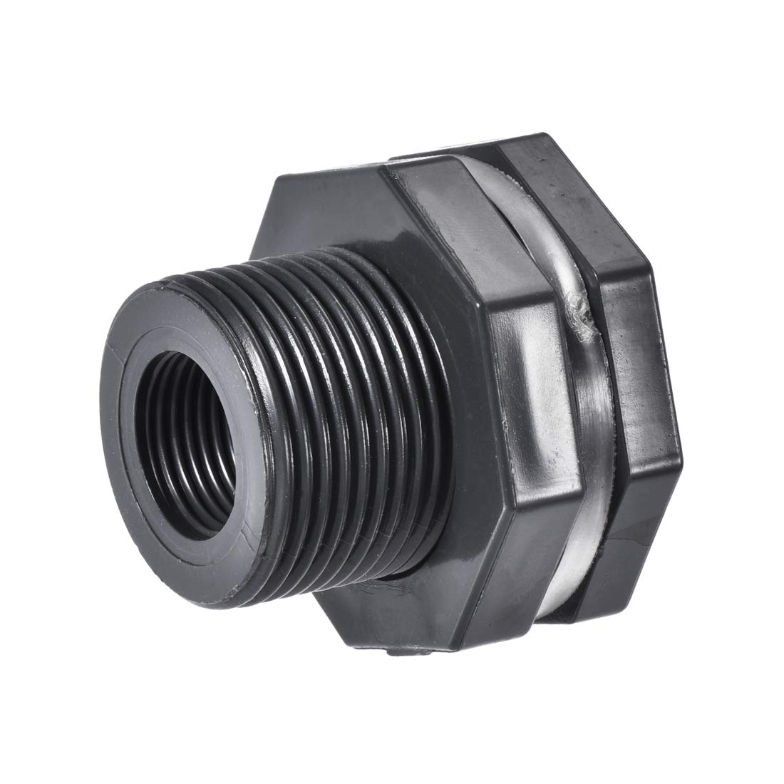 sourcing map Bulkhead Fitting, G1/2 Female 1.5" Male, Tube Adaptor Pipe Fitting with Silicone Gasket, for Water Tanks, PVC, Gray