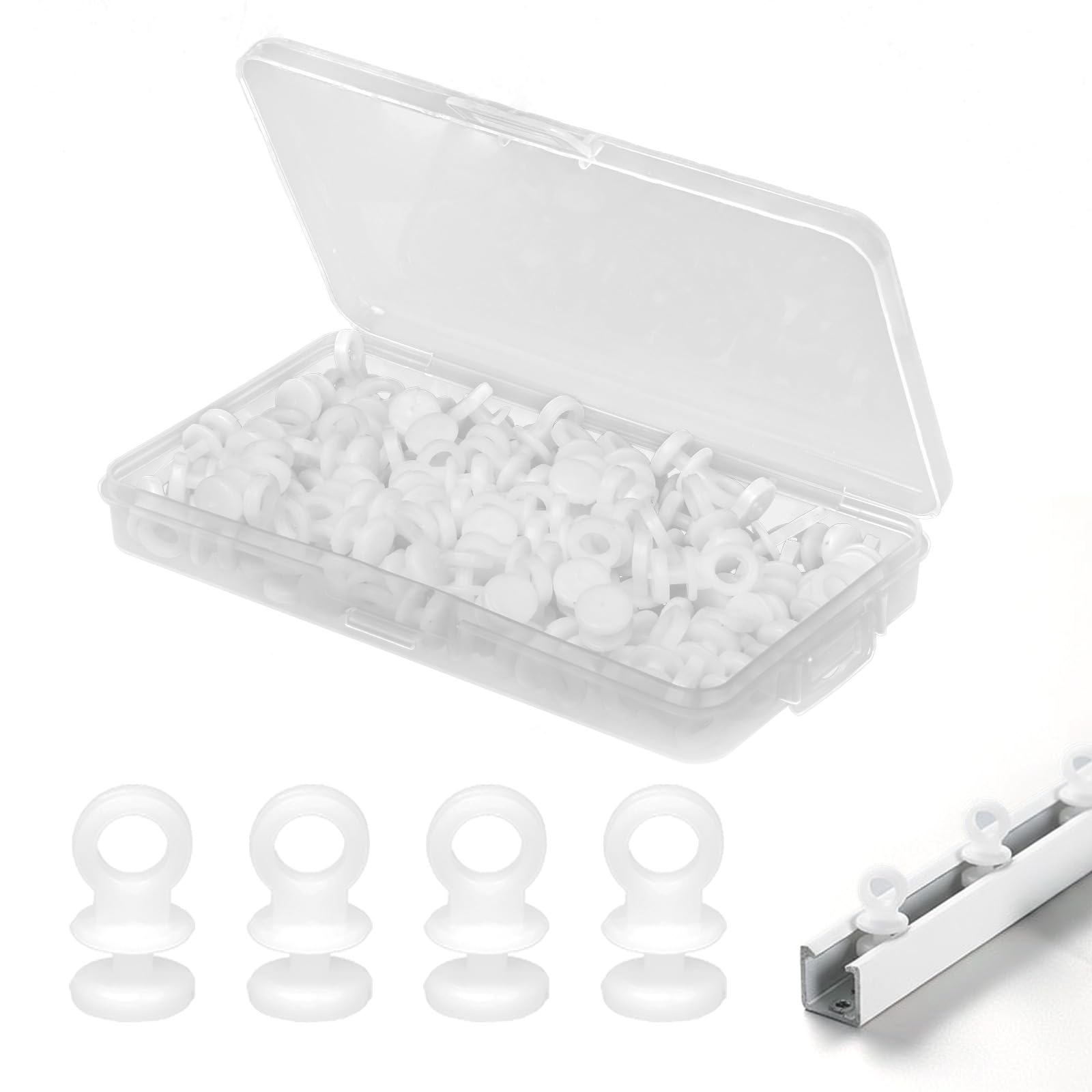 100PCS Curtain Track Gliders Plastic Caravan Curtain Rail Gliders Effortless Gliding Ceiling Curtains Rail Slider Hooks White