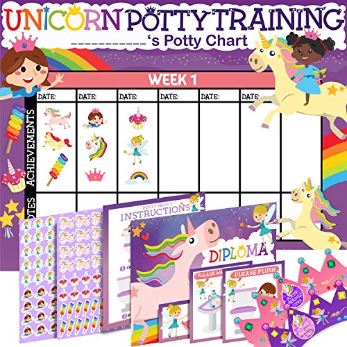 Potty Training Chart for Toddlers Girls, Unicorn Design – Sticker Chart, 4 Week Reward Chart – 213 Cute Stickers…