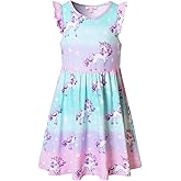 Girls Unicorn Dresses Summer Flutter Sleeve Rainbow Party Clothes for Kids