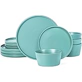 Dinnerware Sets for 4 - CJDC-QUELO 12-Piece Stoneware Plates and Bowls Sets, Ceramic Dishware Sets for Kitchen Use and Formal Dining, Chip and Scratch Resistant Microwave Dishwasher Safe, Green