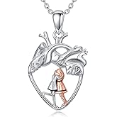 PROESS Anatomical Heart Necklace 925 Sterling Silver Father Mother Daughter Sister Dog Cat Pendant Chain Family Jewelry for Women