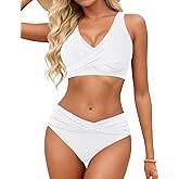 Zojuyozio Women Twist Front Bikini Sets Two Piece Swimsuit Criss Cross Tie Back Bathing Suit