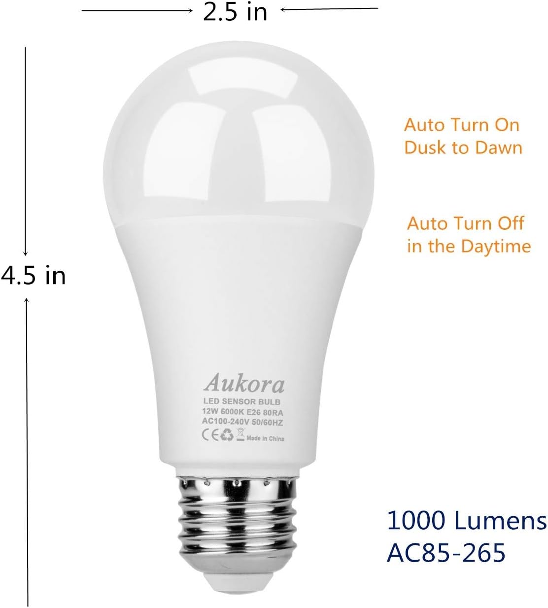 Led Bulbs Aukora Dusk To Dawn Light Bulbs 4 Pack Cool White Smart Sensor Light Bulb Indoor E26 E27 6500k Daylight A19 Led Outdoor Light Bulb For Porch Yard Garage Garden Patio 100 Watt