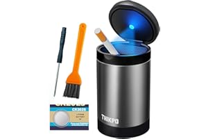 THIKPO Ashtray with Lid, Smellproof & Smokeproof Cup Holder Ashtray, Portable Mini Car Trash Can, Detachable Aluminum Alloy Smokeless Car Ashtray with Automatic LED Light