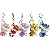 Gniwhd Crochet Rose Bouquet Cute Keychain for Women, Flowers Key Chains, Purse Bag Charms for Handbags, Gift for Teacher