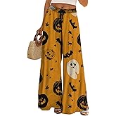 Womens Palazzo Pants Novelty Halloween Printed Casual Trousers Elastic High Waisted Lounge Pants
