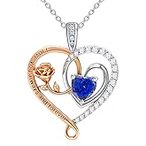 E Infinity Double Heart Birthstone Necklace 925 Sterling Silver Rose Flower Pendant Necklace, Birthday Anniversary Jewelry Gifts for Her Wife Mom Girlfriend Wife