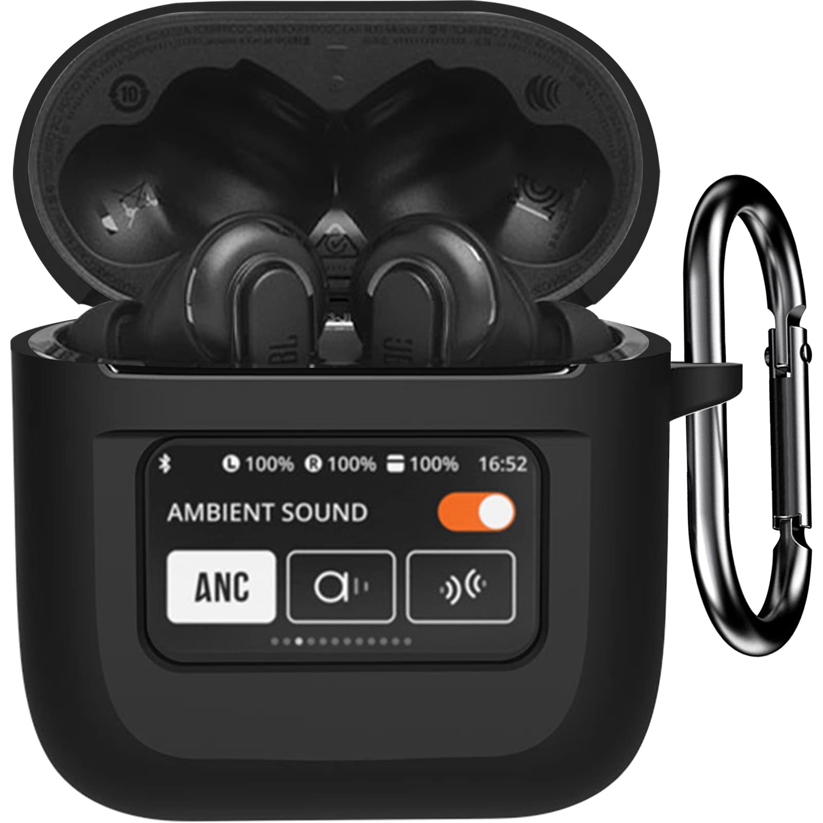 Photo 1 of LDSXAY Compatible with JBL Tour Pro 2 Case Cover, Soft Silicone Shockproof Protective Skin Case for JBL Tour Pro 2 Wireless Earbuds 2023 with Keychain, LCD Touch Screen Visible (Black)