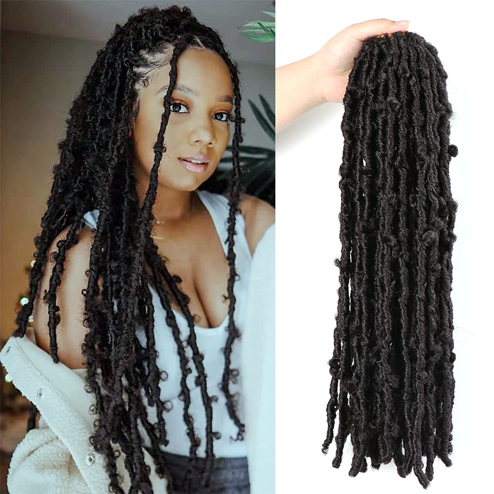 18inches Butterfly Locs Crochet Hair 6 Packs Crochet Butterfly Faux Locs Pre Looped Distressed Locs Crochet Braids Long Soft Locs Synthetic Hair Extensions 1B