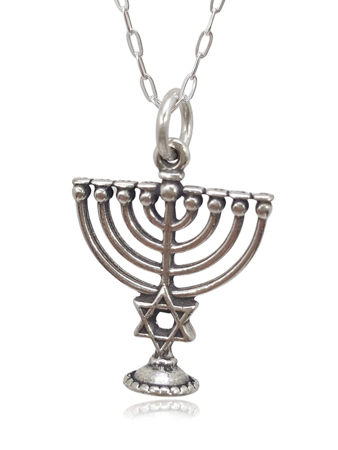 Sterling Silver Menorah 7 Branch Hanukkah 3D Charm Necklace