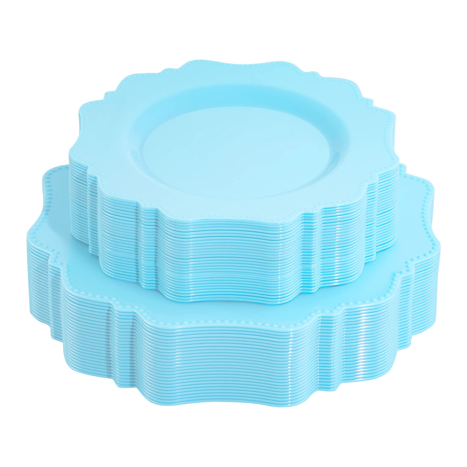 Photo 1 of COLOSUS Disposable Plastic Plates 60Pcs, Light Baby blue Party Plates, Heavy Duty 30 Dinner plate 10.5” and 30 Salad/Dessert Plate 8.25” for Easter day Party Dinner