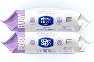 Nice 'n CLEAN Skin Care Baby Wipes Unscented 100ct (2-Pack) | Ideal for Sensitive Skin | Safe on Eczema Prone Skin | 100% Plastic-Free
