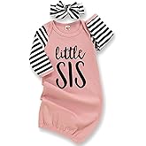 AMAWMW Newborn Baby Girl Little Sister Sleeper Gown Stripe Long Sleeve Nightgown Pajamas Gifts Stuff Essential Outfit