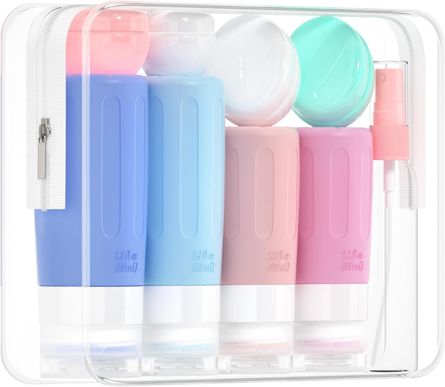 Morfone 16 Pack Travel Bottles Set for Toiletries, TSA Approved Travel Containers Leak Proof Silicone Squeezable Travel Accessories 2oz 3oz for Shampoo Conditioner Lotion Body Wash, Blue Pink