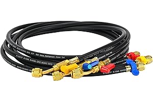 KLENZMATE 2025 Upgraded 1/4" A2L Refrigerant Hose, 60", Standard 1/4" x 1/4" Flare Fittings, Compact Ball Valve Refrigerant Hose Kit with Color Label, HVAC Hose for R-1234YF R-134A R-410A, A2L (3-Pack)