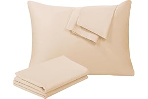 SHUNJIE.HOME 100% Egyptian Cotton Pillow Protectors Set of 4, 400 Thread Count Sateen Weave Pillowcase, Easy Care Zippered Style Pillow Covers (Beige, 4 Pack, Queen)