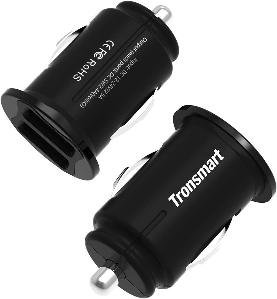 Tronsmart Car charger, C24 2-Pack 4.8A 24W Dual USB Car adapter Fast Charging Small Mini 2-port Cigarette Lighter Adapter With VoltiQ Tech For iPhones, Samsung, iPad, Android Smartphones, Tablets ect